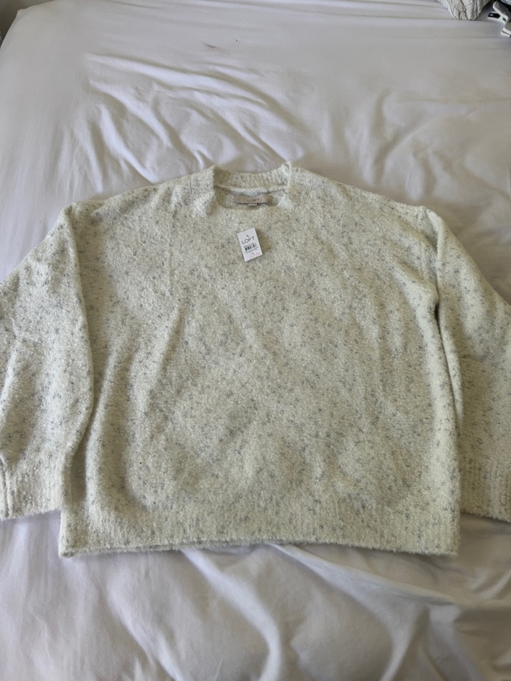 LOFT Ivory Shimmer Crewneck Sweater